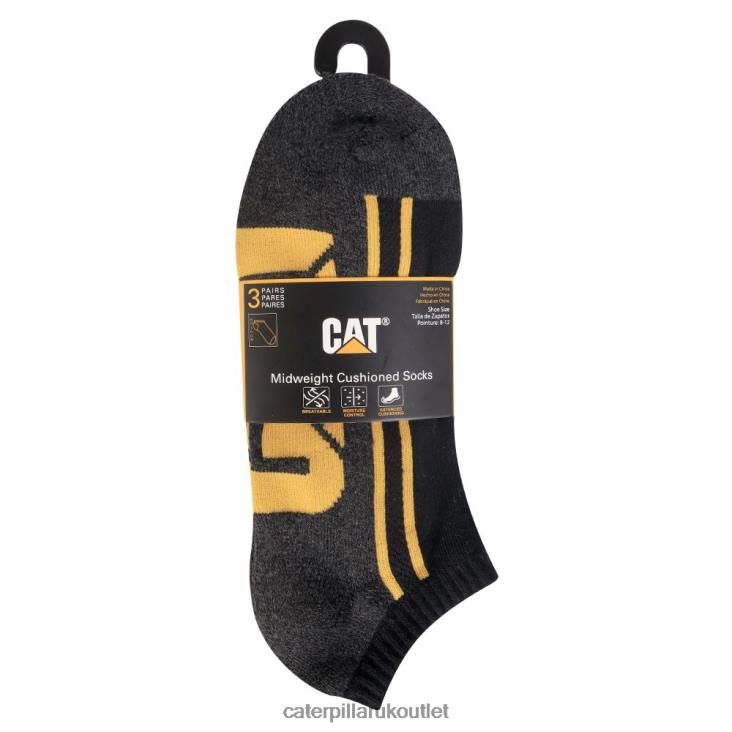 Men Black Caterpillar Half Cushion Quarter Sock 3-Pack 48T8260