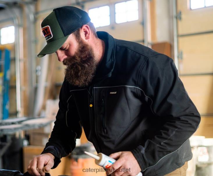 Men Black Caterpillar Soft Shell Jacket 48T8116