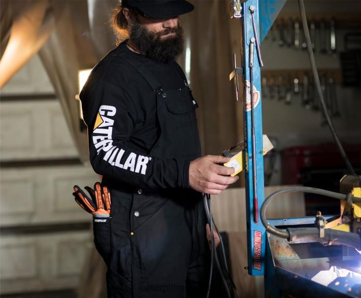 Men Black Caterpillar Trademark Banner Long Sleeve Tee 48T8225