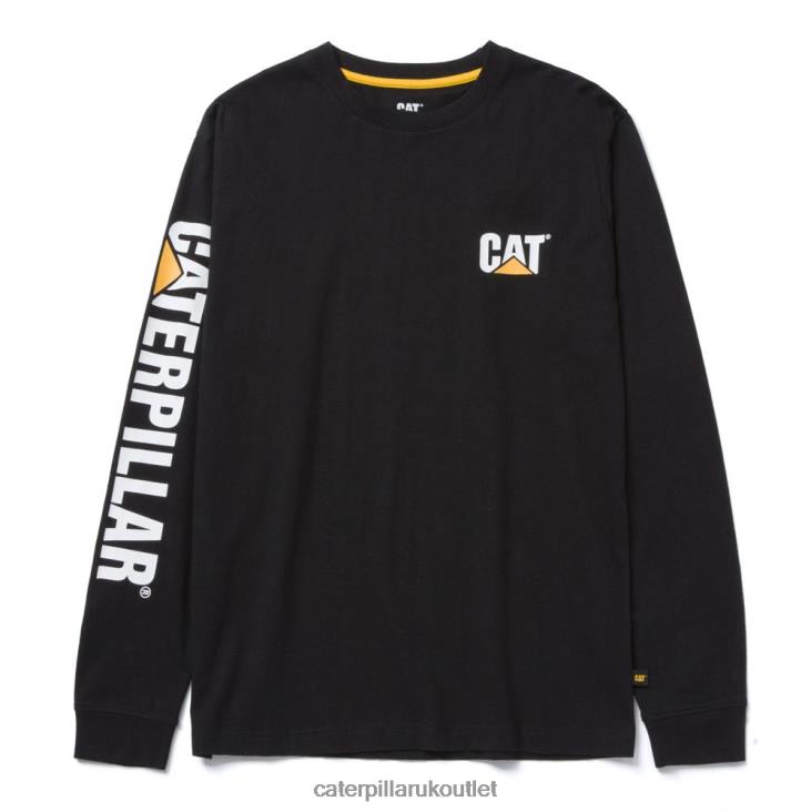 Men Black Caterpillar Trademark Banner Long Sleeve Tee 48T8225
