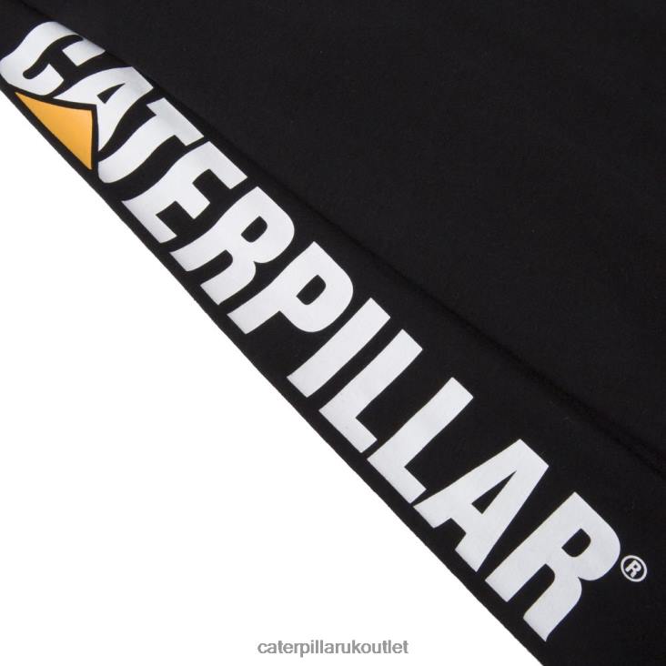 Men Black Caterpillar Trademark Banner Long Sleeve Tee 48T8225
