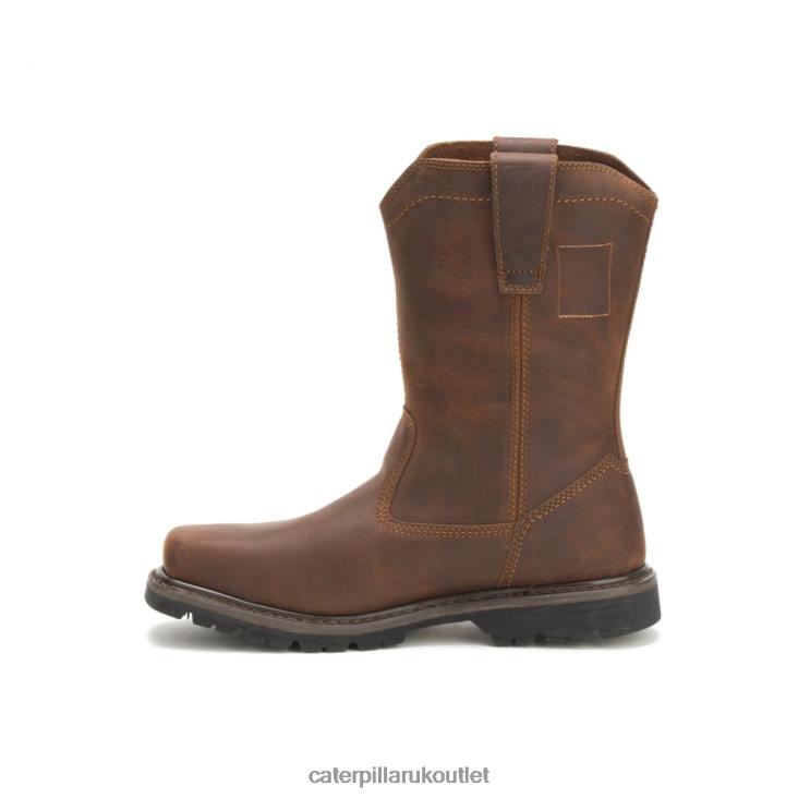 Men Dark Brown Caterpillar Wellston Pull On Steel Toe Work Boot 48T829
