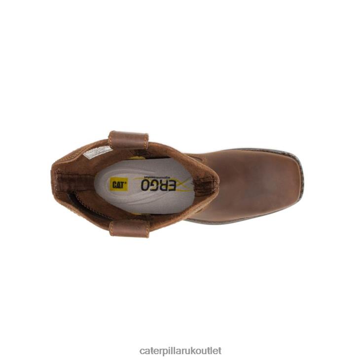 Men Dark Brown Caterpillar Wellston Pull On Steel Toe Work Boot 48T829