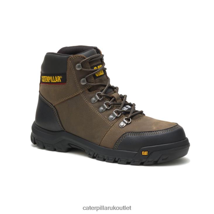Men Dark Gull Grey Caterpillar Outline Steel Toe Work Boot 48T866
