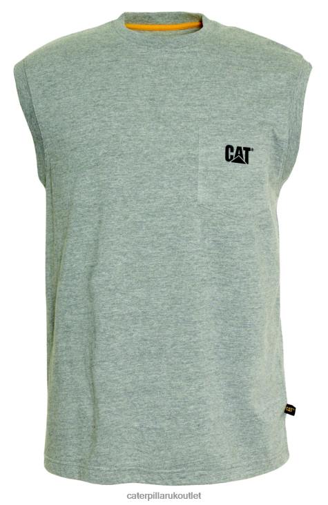 Men Heather Grey Caterpillar Trademark Sleeveless Pocket Tee 48T8231