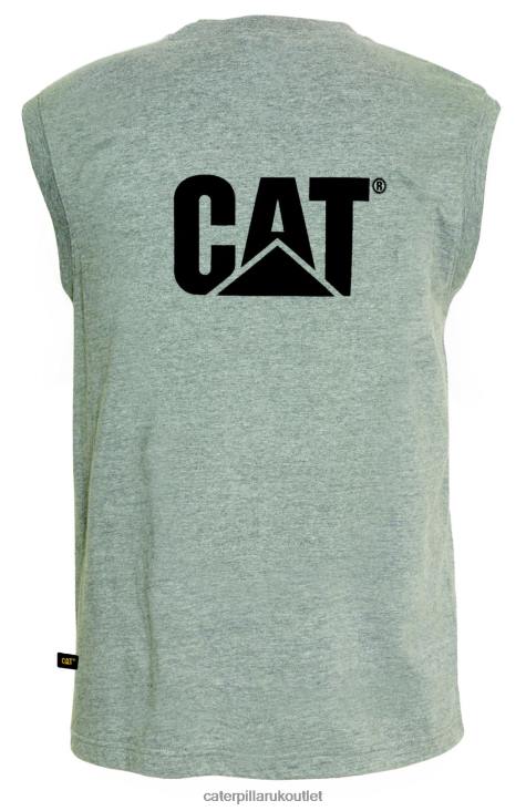 Men Heather Grey Caterpillar Trademark Sleeveless Pocket Tee 48T8231