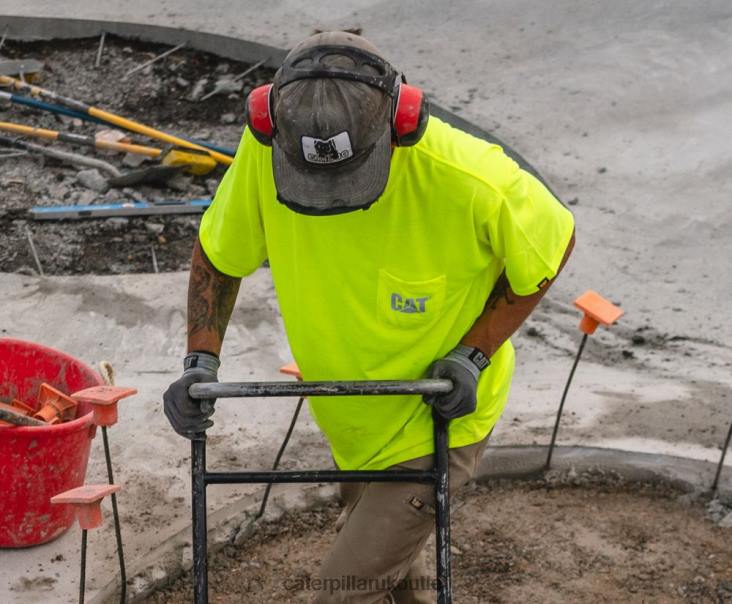 Men Mens Yellow Caterpillar Hi-Vis Trademark Pocket Tee 48T8215