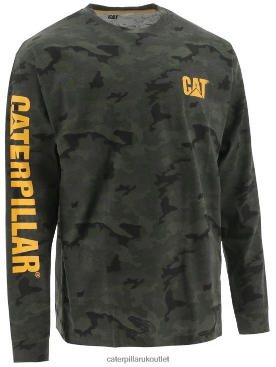 Men Night Camo Caterpillar Trademark Banner Long Sleeve Tee 48T8226