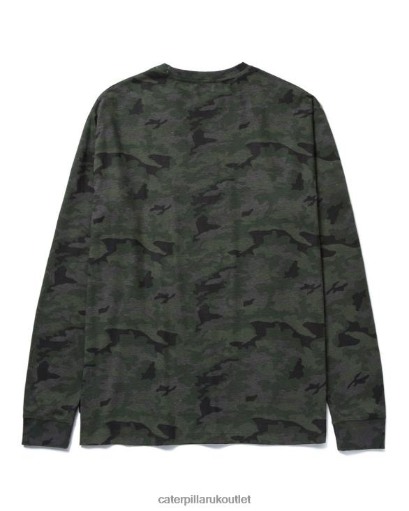 Men Night Camo Caterpillar Trademark Banner Long Sleeve Tee 48T8226