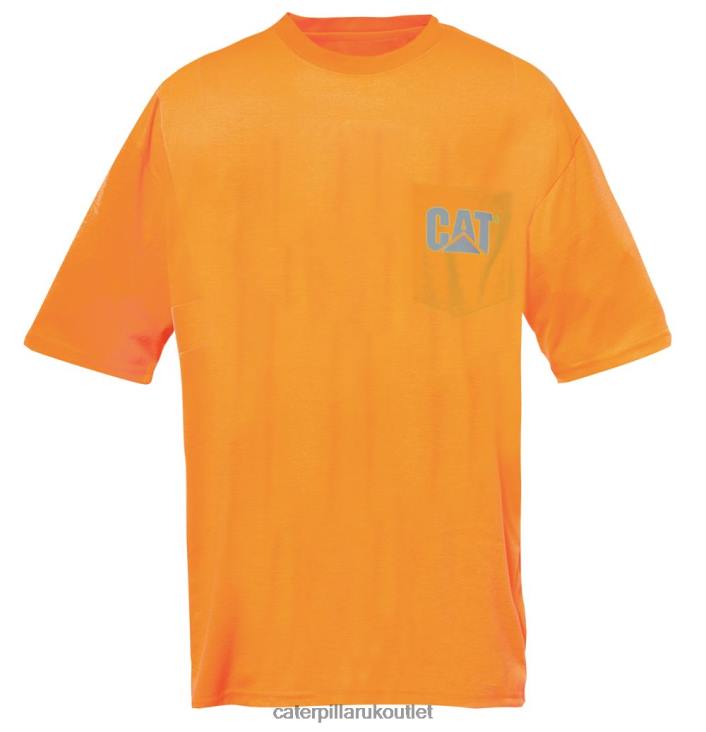 Men Orange Caterpillar Hi-Vis Trademark Pocket Tee 48T8214