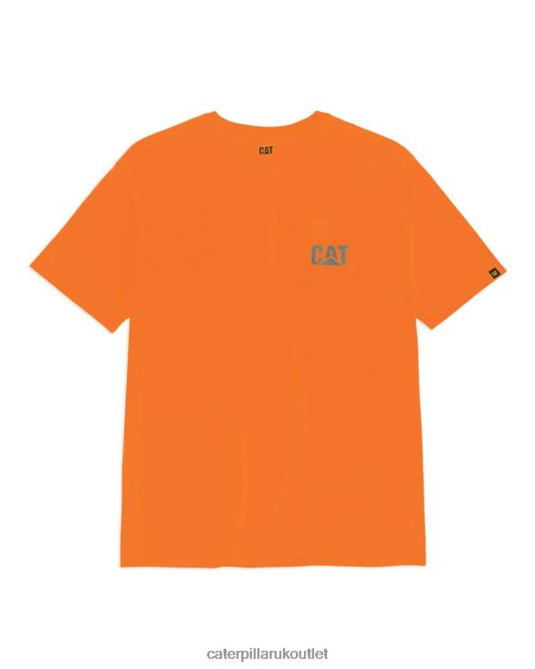 Men Orange Caterpillar Hi-Vis Trademark Pocket Tee 48T8214