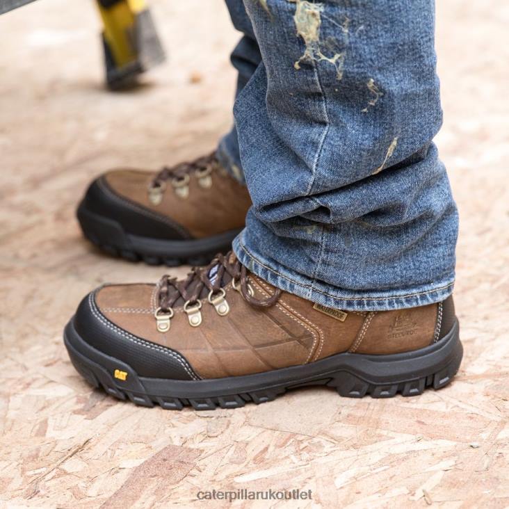 Men Real Brown Caterpillar Threshold Waterproof Steel Toe Work Boot 48T811