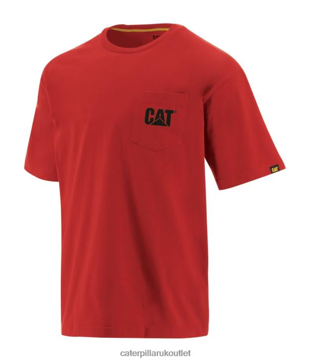 Men Red Caterpillar Trademark Pocket Tee 48T8236