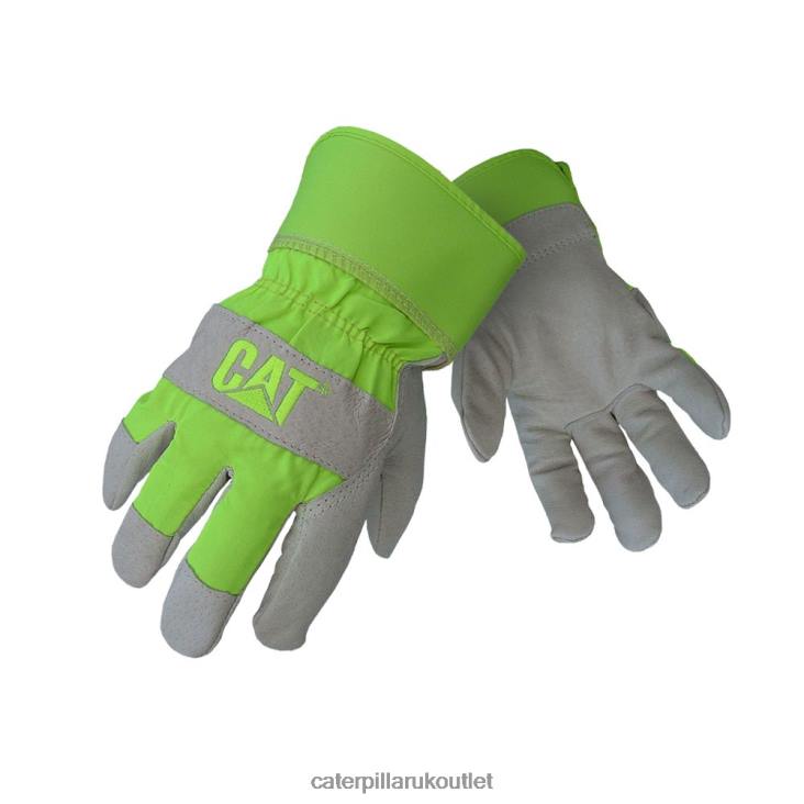 Men Yellow Caterpillar Hi Vis Leather Palm Glove 48T8237