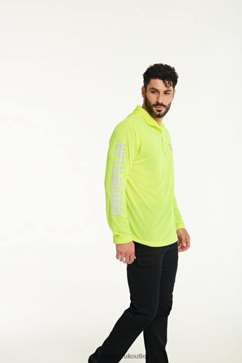 Men Yellow Caterpillar Hivis Upf Hooded Long Sleeve Tee 48T8222