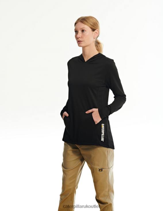 Women Black Caterpillar Coolmax Lightweight Pullover Hoodie 48T8323