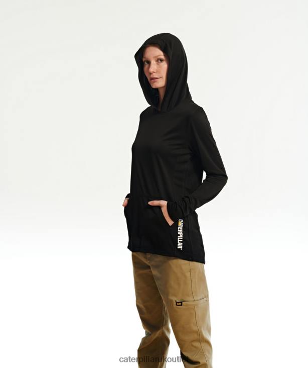 Women Black Caterpillar Coolmax Lightweight Pullover Hoodie 48T8323
