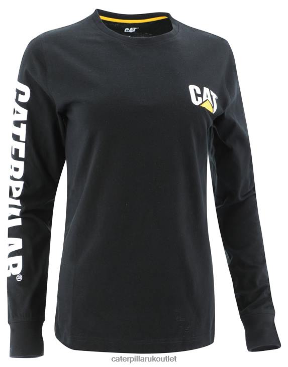 Women Black Caterpillar Trademark Banner Long Sleeve Tee 48T8319