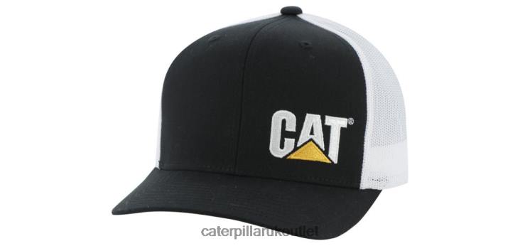 Men Black Caterpillar Cat Trademark Trucker Hat 48T8256