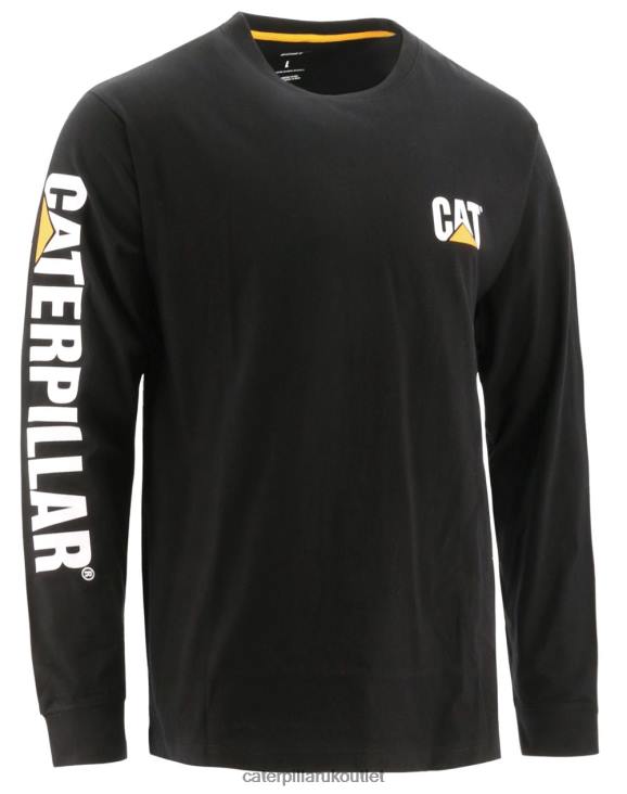 Men Black Caterpillar Trademark Banner Long Sleeve Tee 48T8225