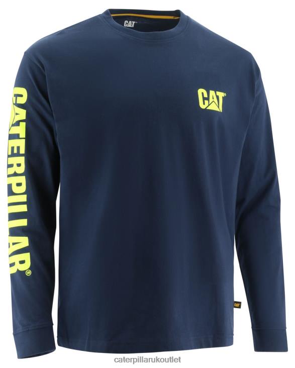 Men Blue Caterpillar Trademark Banner Long Sleeve Tee 48T8224